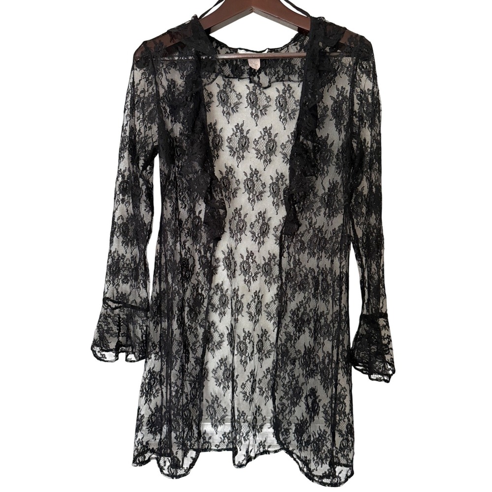 Vintage 90s Giorgio Fiorlini Black Lace Sheer Cardigan Goth Whimsigoth 15/16